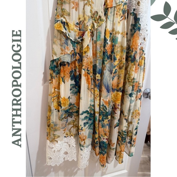 Anthropologie Floral Ruffle Maxi Hi Low Dress - V Neck Lined Romantic Size 20W - Picture 12 of 13